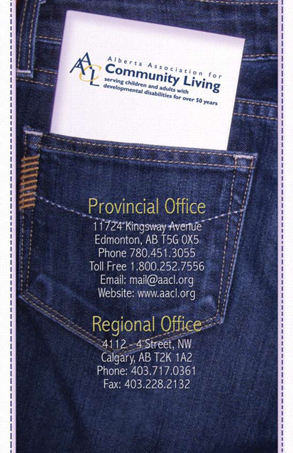 Image of paper guide for Alberta Association Community Living (AACL) in pants back pocket.