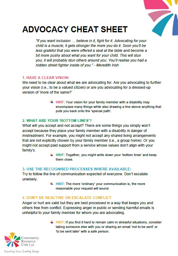 Image of the Advocacy Cheat Sheet Document