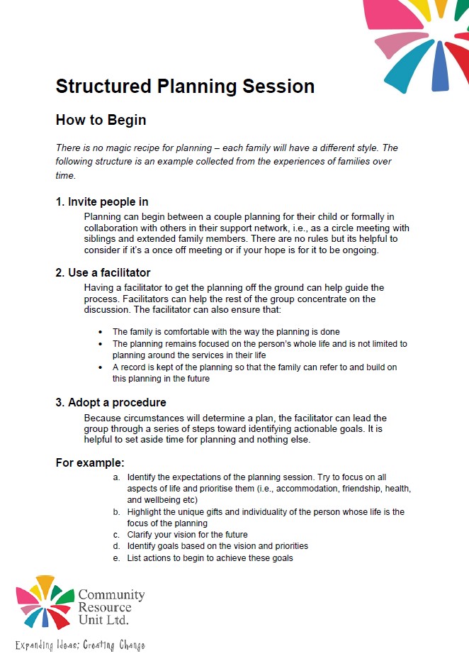 Image of the Structured Planning Session Document